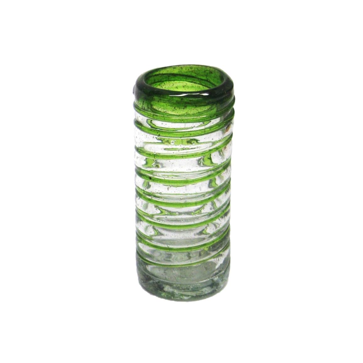 MEXICAN GLASSWARE / Emerald Green Spiral 2 oz Tequila Shot Glasses (set of 6) / Emerald green threads spinned to embrace these gorgeous shot glasses, perfect for parties or enjoying your favorite liquor.